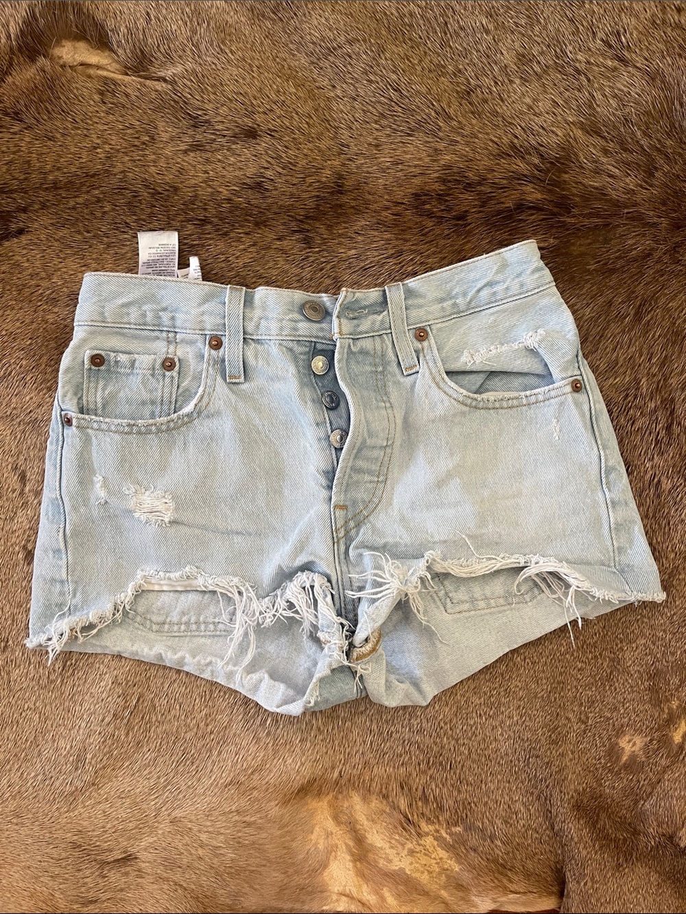 Levi's Light Blue Distressed High-Rise Denim Shorts